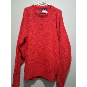 Woolrich Red Cotton Cable Knit Sweater Crew Neck Pullover‎ Size M Has Small Pull